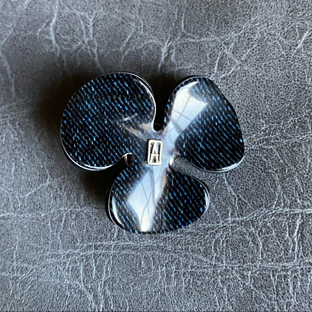 Alexandre de Paris Mini Camelia brooch pin in Denim Blue. Made in France.